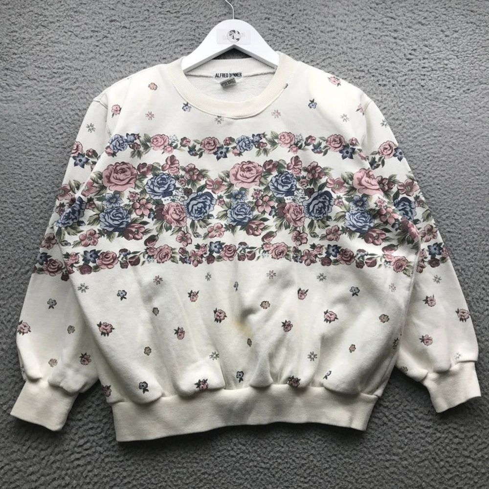 Alfred Dunner Pink and Cream Scoop Neck Sweater